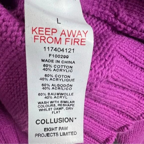 Collusion Unisex Logo Knit Sweater Size L Fuzzy Graphic Front - Picture 8 of 8